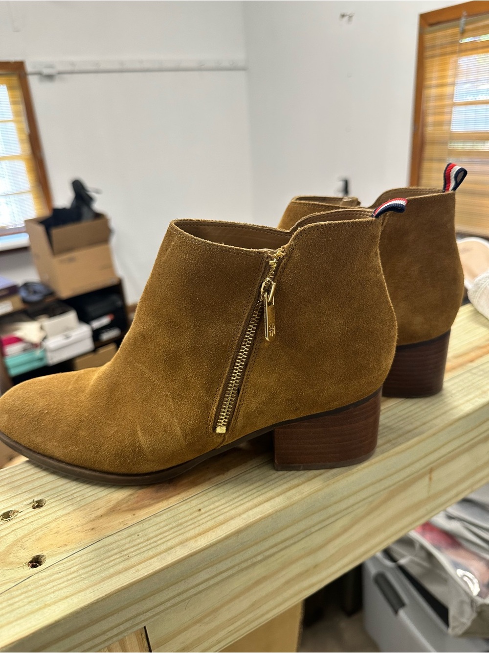 Tommy Hilfiger Suede Ankle Booties in Tan Brown